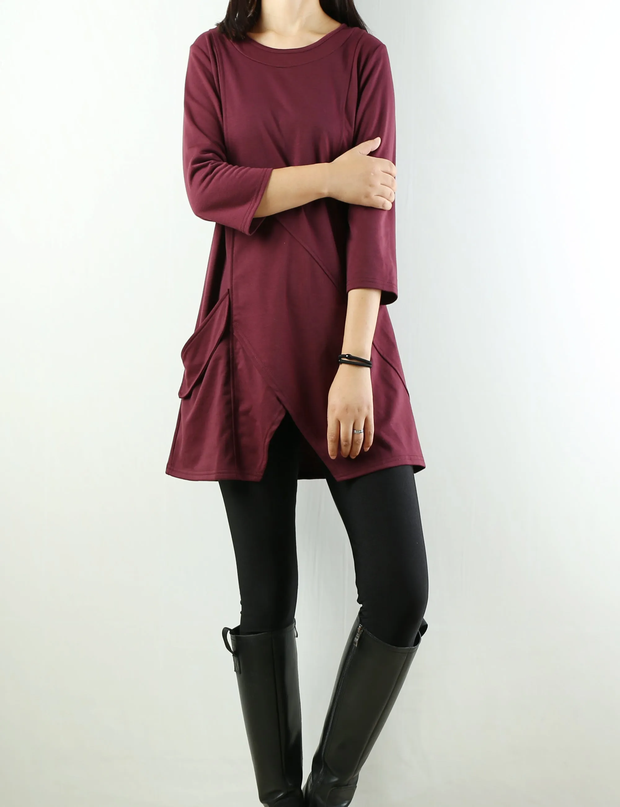 Womens 3/4 sleeve crew neck tunic top/cotton tunic dress/oversized dress/A-line casual dress (Q1943)