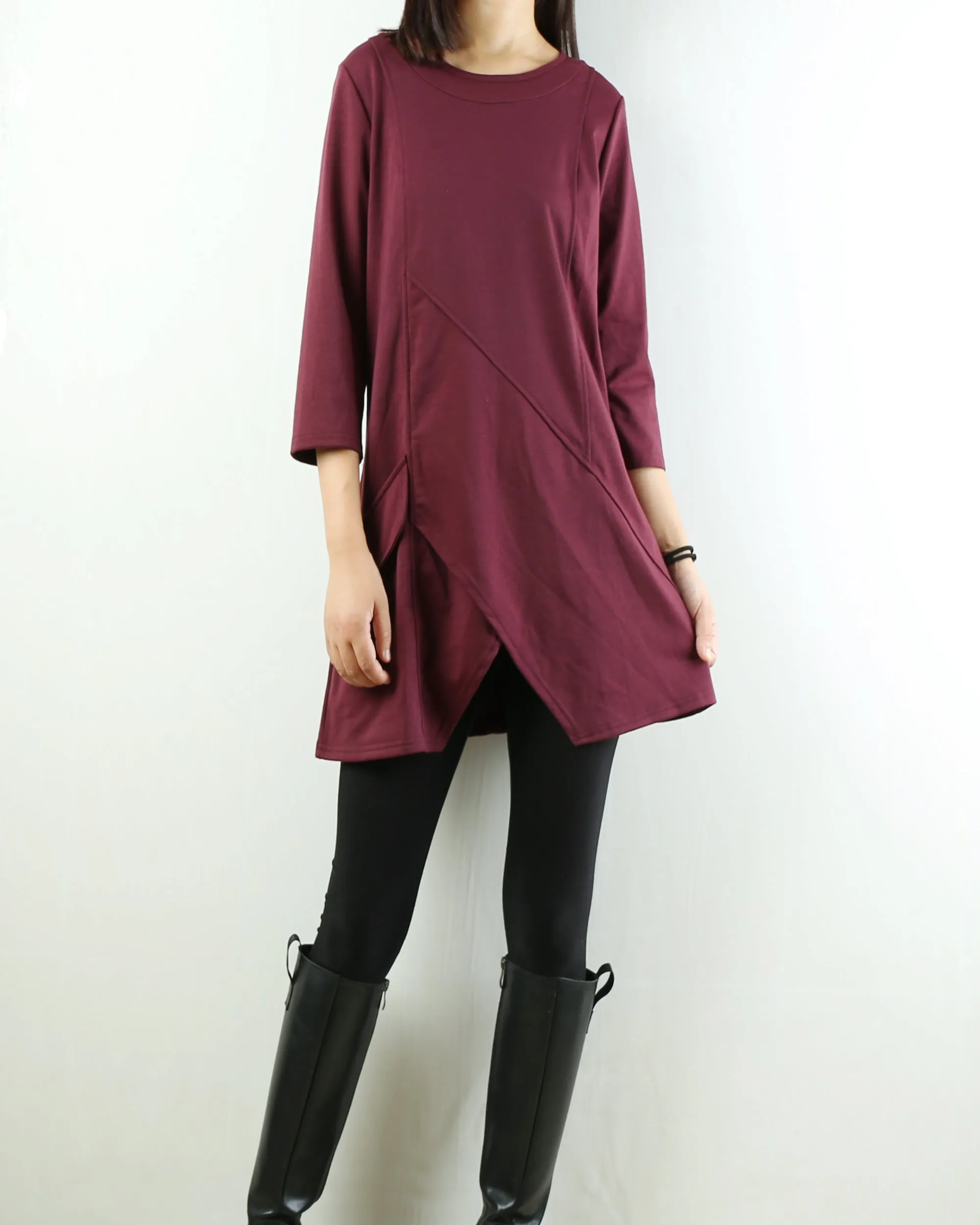 Womens 3/4 sleeve crew neck tunic top/cotton tunic dress/oversized dress/A-line casual dress (Q1943)