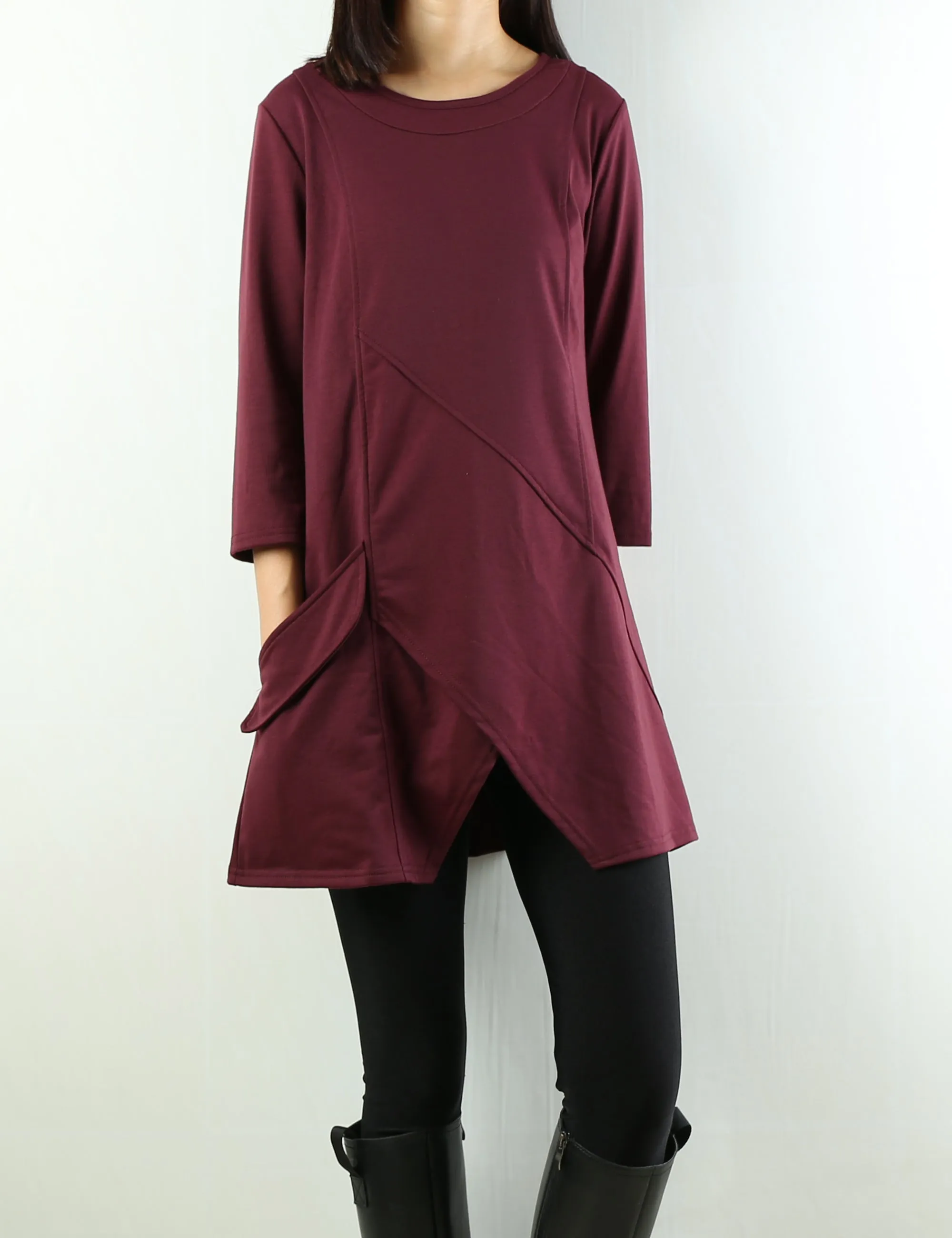 Womens 3/4 sleeve crew neck tunic top/cotton tunic dress/oversized dress/A-line casual dress (Q1943)