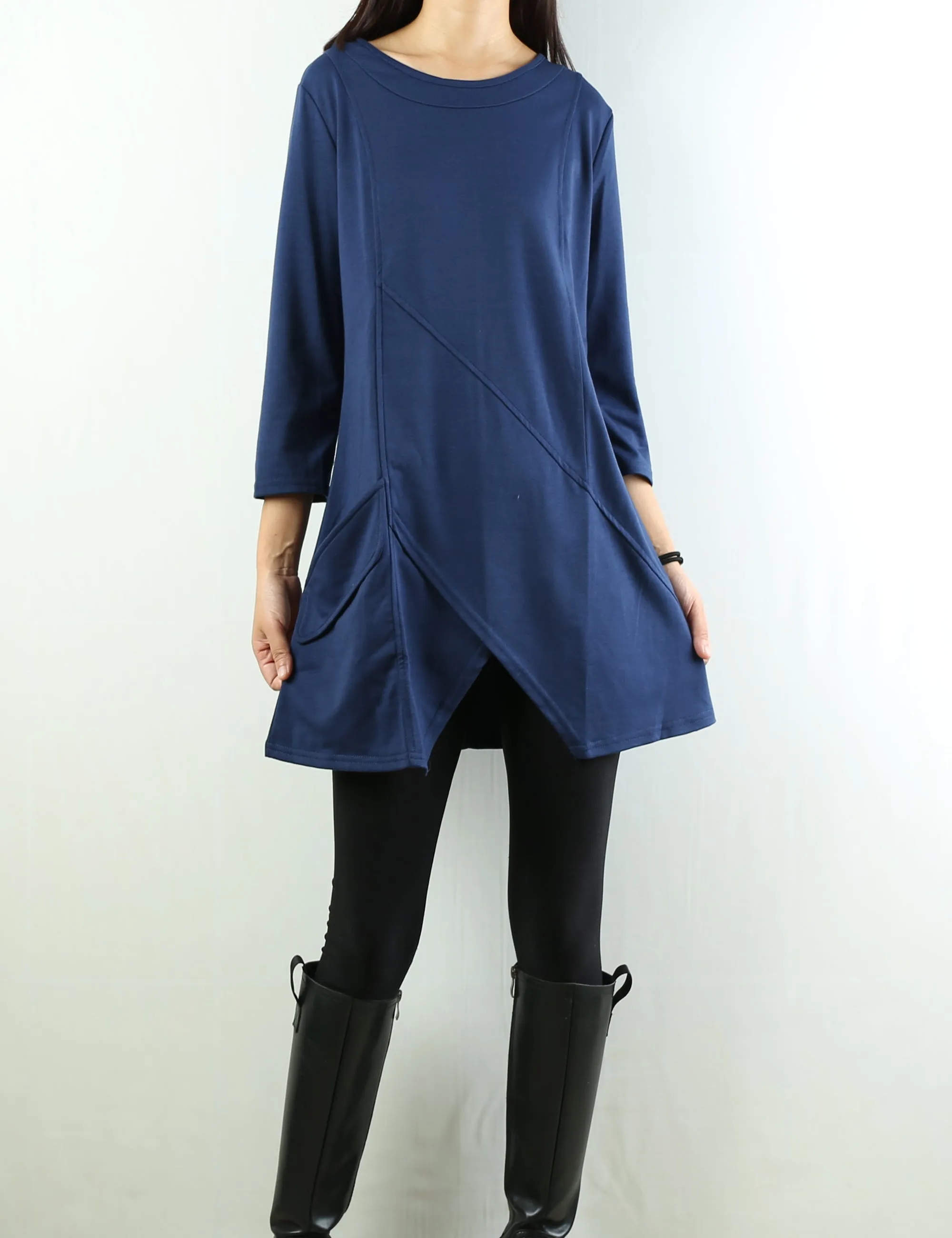 Womens 3/4 sleeve crew neck tunic top/cotton tunic dress/oversized dress/A-line casual dress (Q1943)