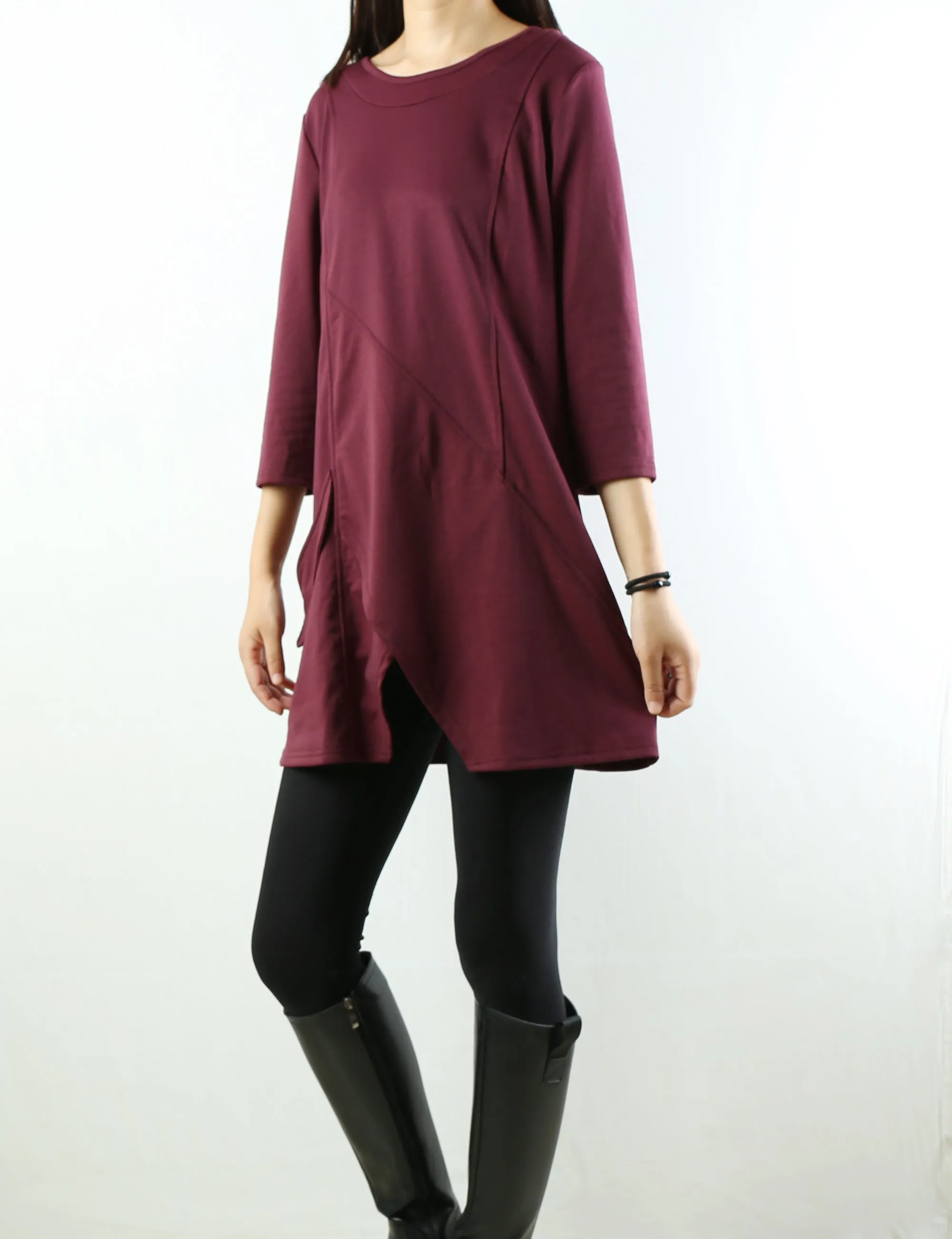 Womens 3/4 sleeve crew neck tunic top/cotton tunic dress/oversized dress/A-line casual dress (Q1943)