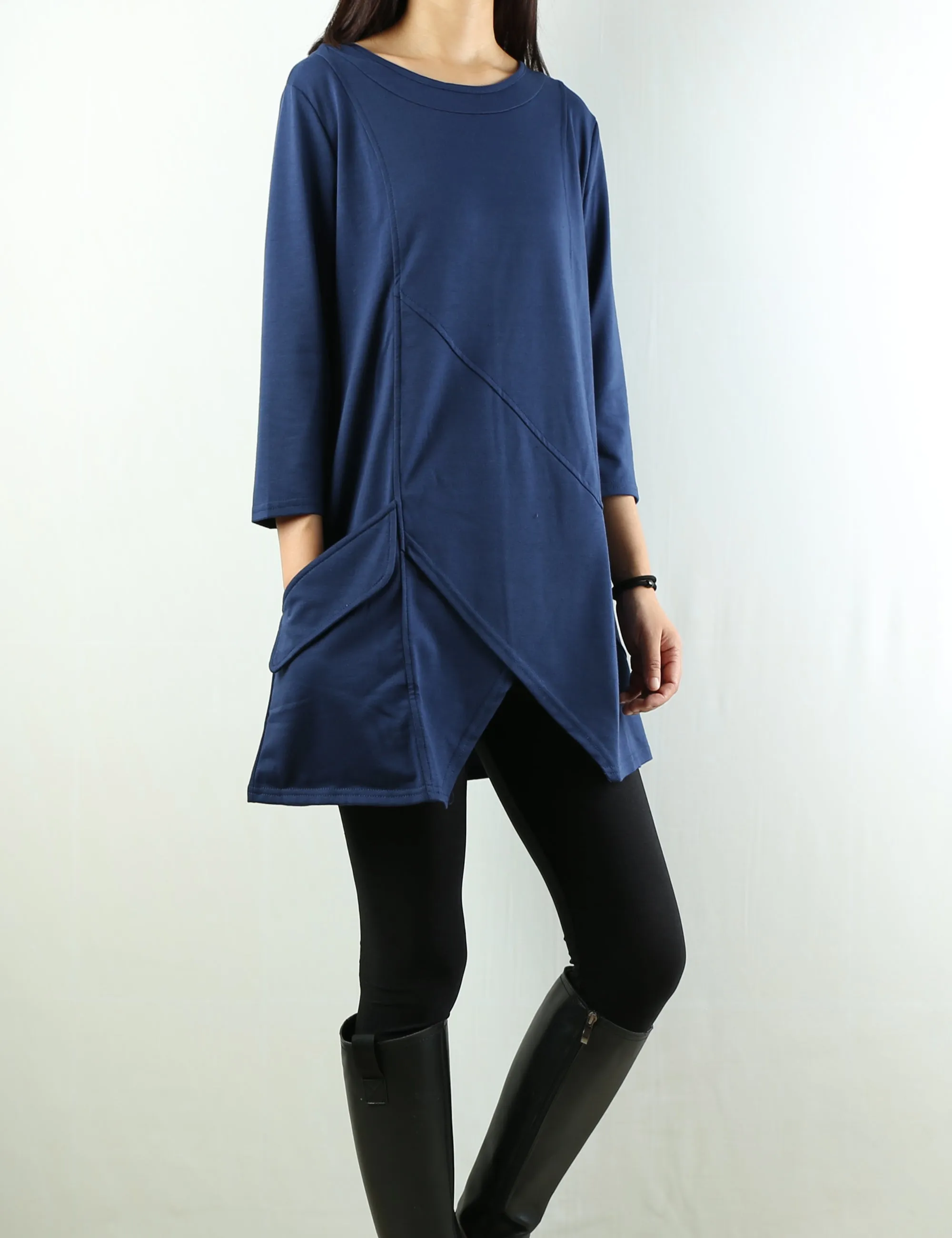 Womens 3/4 sleeve crew neck tunic top/cotton tunic dress/oversized dress/A-line casual dress (Q1943)