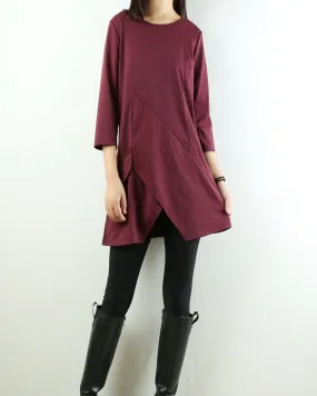 Womens 3/4 sleeve crew neck tunic top/cotton tunic dress/oversized dress/A-line casual dress (Q1943)