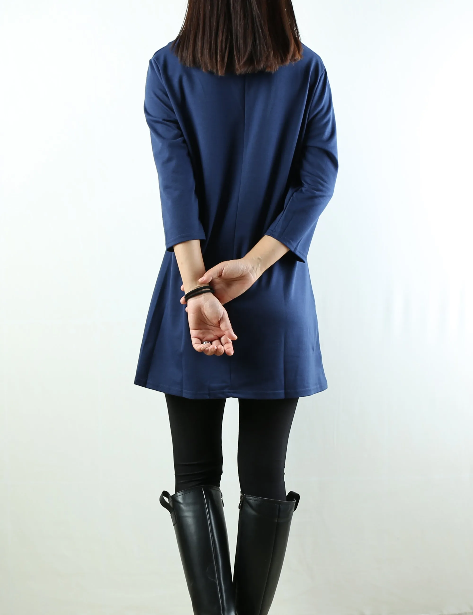 Womens 3/4 sleeve crew neck tunic top/cotton tunic dress/oversized dress/A-line casual dress (Q1943)