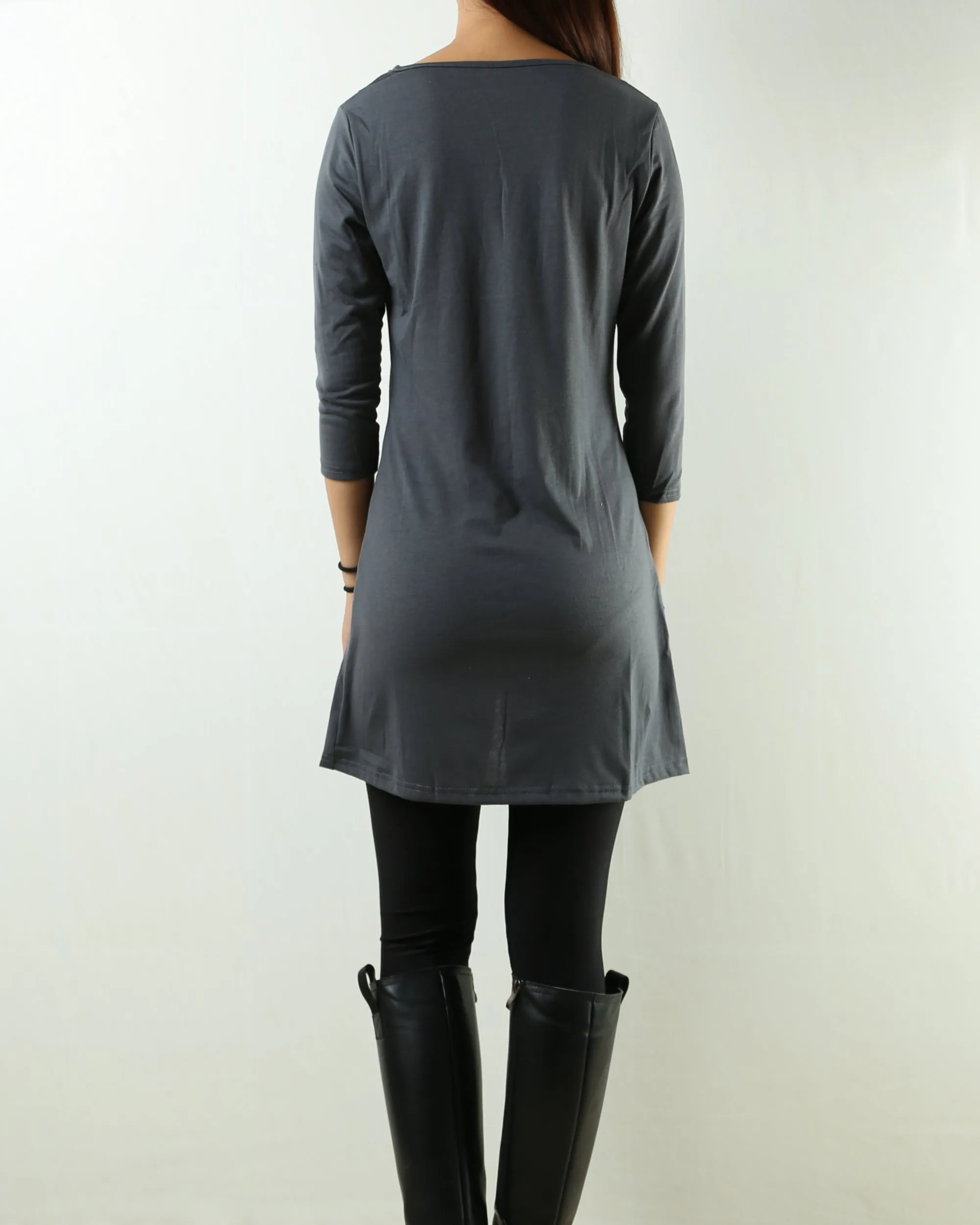 Womens 3/4 sleeve crew neck tunic top/cotton tunic dress/oversized dress/A-line casual dress (Q1943)