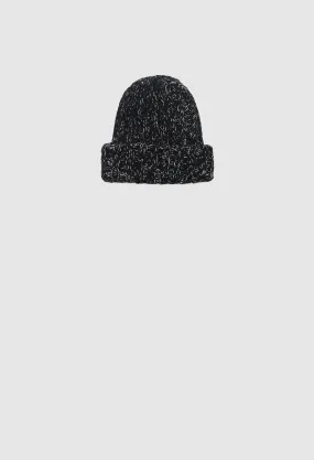 YUKI - Alpaca Double Layered Hand-Knit Ribbed Hat in Melange Black